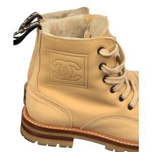 Chanel lace-up ankle boots Beige Sz 36